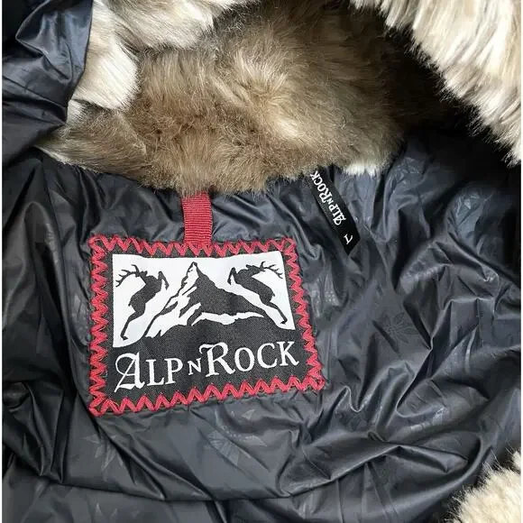 Alp N Rock Duck Down Puffer Coat Faux Fur Womens Large Black Long Buckles Jacket - Picture 11 of 13